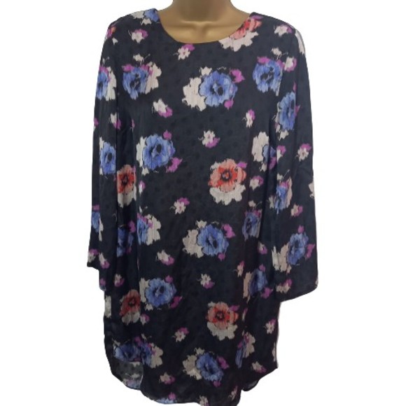 Dresses & Skirts - Size 10 Black & Floral Chiffon Relaxed Fit Above Knee Shift Dress